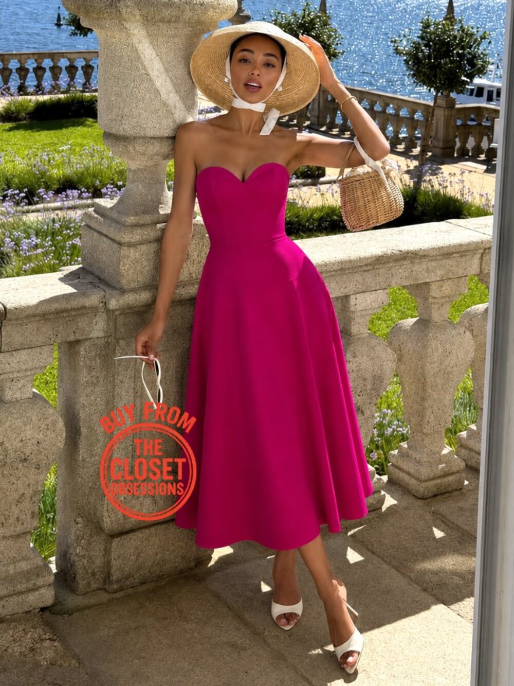 Zara NWT Fuchsia Pink Strapless Sweetheart A-Line Midi Dress M